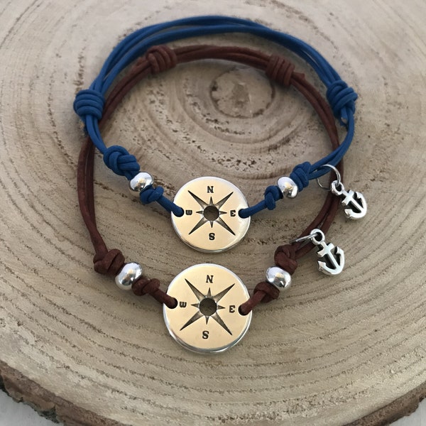 WINDROSE / COMPASS leather bracelet / anklet with anchor pendant, maritime, anklet, boho style, couple jewelry, surfer jewelry -unisex-