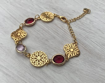 filigranes Armband in Gold, Blumen-Mandala, Kristallglas, liebevolles Geschenk