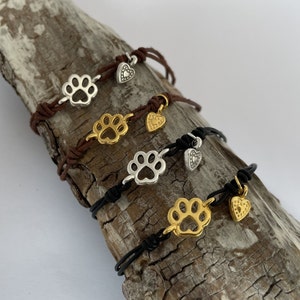 Paw & Heart, Leather Bracelet, Dog, Cat, Paw Print, Pet Love, Paw Bracelet