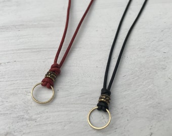 Lederband mit Ring und Bronze-Perle für Wechselschmuck, Wechselband, Wechselkette