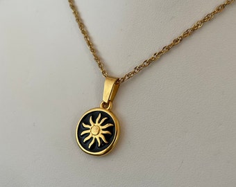 Necklace SUN, gold-plated stainless steel chain twist, sun pendant with epoxy resin, 24 K gold coating, boho style, boho jewelry