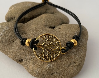 TREE OF LIFE antique gold, leather bracelet, tree of life, Celtic jewelry