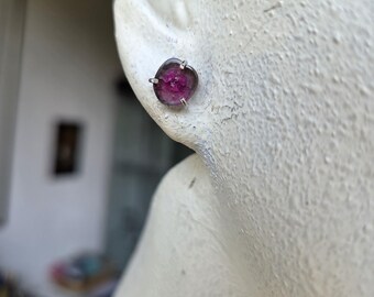 Besonderheit! Wassermelone umgekehrt: Ohrstecker aus Sterlingsilber Turmalinkristallscheibchen