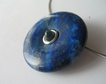 Anhänger aus Sterlingsilber mit Lapis Lazuli und blauem Topaskegel (Topaz) "Himmelsscheibe"