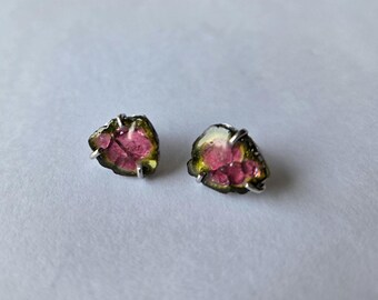 Besonderheit! Wassermelone umgekehrt: Ohrstecker aus Sterlingsilber Turmalinkristallscheibchen