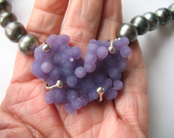 Unikat! Wechselmechanik Schloss: Träubelcalzedon natur mit Sterlingsilberfassung