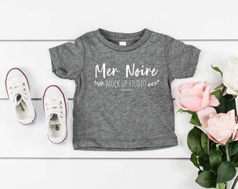 Download Free Bella Canvas 3413B Mockup Grey Triblend Baby Short Sleeve Tee Unisex Flatlay Mockup PSD Template