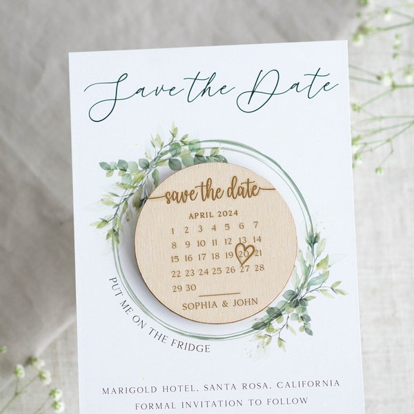 Calendrier aimanté "Retenez cette date", cartes "Retenez cette date" avec aimant, calendrier floral "Retenez cette date" magnétique, aimants personnalisés pour mariage