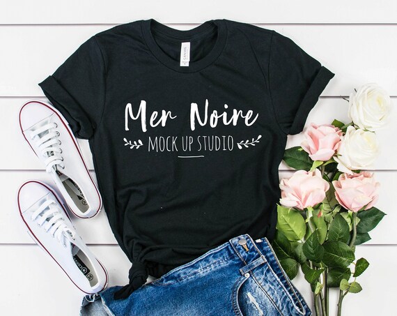 Bella Canvas Mockup 3001 Black Knotted Shirt Unisex Flatlay Bella Canvas Mockup 3001 Black Knotted Shirt Unisex Flatlay