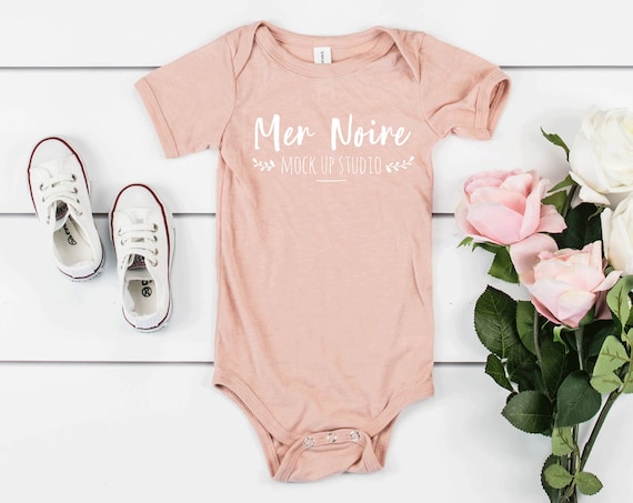 Bella Canvas 134b Mockup Peach Triblend Bodysuit Unisex Flatlay