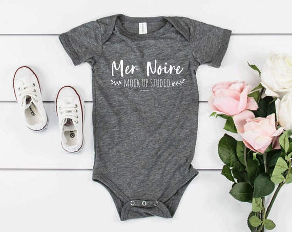 Bella Canvas 134b Mockup Grey Triblend Bodysuit Unisex Flatlay