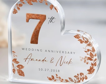 Personalized 7th Anniversary Gift, Copper Anniversary Gift, 7th Anniversary Acrylic Plaque, 7th Wedding Anniversary Keepsake, Couples Gift