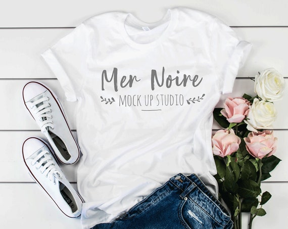 Bella Canvas Mockup 3001 White Knotted Shirt Unisex Flatlay