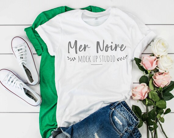 Bella Canvas Mockup 3001 Heather Kelly Green And White