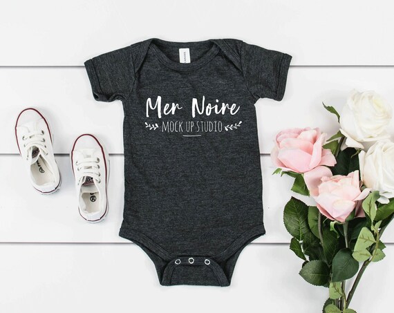 Bella Canvas 100b Kid Bodysuit Mockup Heather Dark Gray Bella Canvas 100b Kid Bodysuit Mockup Heather Dark Gray