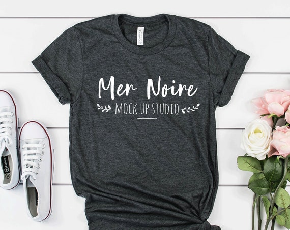 Bella Canvas Mockup 3001 Heather Dark Gray Knotted Shirt Bella Canvas Mockup 3001 Heather Dark Gray Knotted Shirt