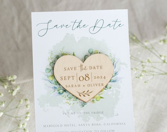 Save the Dates mit individuellem Magnet, Blumenhochzeit Save the Date Karten mit Magnet, Boho Eukalyptushochzeit, Moderne Save the Date Magnete