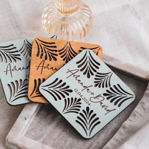 Personalized Coaster Wedding Favors, Bulk Wedding Favors, Custom Wood Coaster, Rustic Coasters, Boho Wedding Favors in Bulk