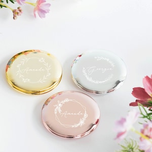 Espejo compacto personalizado, regalo de propuesta de dama de honor, regalos de boda personalizados, regalo de flor para mejor amiga con el mes de nacimiento, regalos para dama de honor