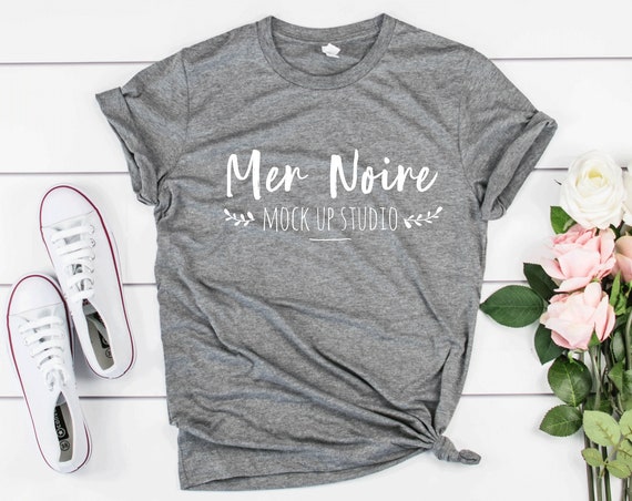 Bella Canvas 3413 Mockup Grey Triblend Knotted Shirt Unisex