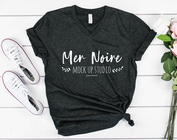Bella Canvas 3415 Mockup Charcoal Black Triblend Vneck Knotted Bella Canvas 3415 Mockup Charcoal Black Triblend Vneck Knotted