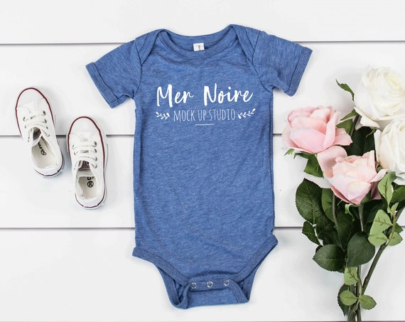 Bella Canvas 134b Mockup Blue Triblend Bodysuit Unisex Flatlay Bella Canvas 134b Mockup Blue Triblend Bodysuit Unisex Flatlay