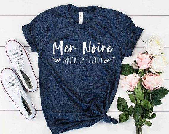Download Bella Canvas Mockup 3001 Heather Navy Knotted Shirt Unisex Free T Shirt Mockups PSD Mockup Templates