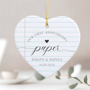 Personalized First Anniversary Ornament, 1st Anniversary Gift, Paper Wedding Anniversary Ornament, Anniversary Gift for Husband Wife