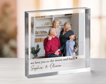 Regalo de abuelos, bloque acrílico fotográfico personalizado, impresión fotográfica personalizada, regalo para abuelos, recuerdo de abuelos, bloque de fotos familiar