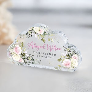 Regalo de bautismo para niña, placa acrílica para niña, regalo de bautizo personalizado, elegante recuerdo de bautizo de eucalipto, regalo de bautismo