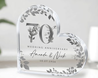 Regalo del 70.° aniversario de bodas, placa acrílica personalizada del 70.° aniversario de bodas, regalo para padres, esposos y esposas