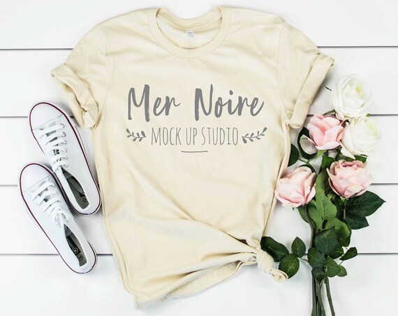 Bella Canvas Mockup 3001 Soft Cream Knotted Shirt Unisex