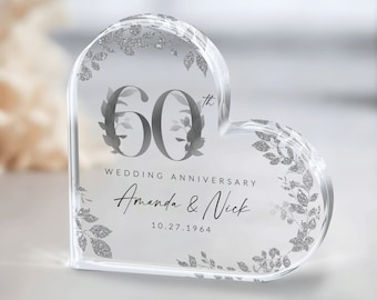 Regalo personalizado del 60.º aniversario, regalo del 60.º aniversario de boda de diamantes, placa acrílica del 60.º aniversario de boda, regalo para la esposa del marido