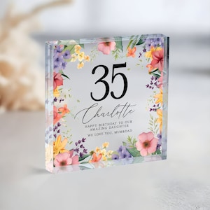 Personalized Birthday Gift, Birthday Acrylic Gift Plaque, Floral Birthday Plaque Gift for Women, 30th 40th 50th Birthday Gift