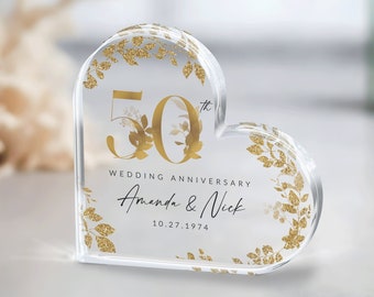 Cadeau personnalisé 50e anniversaire, cadeau d'anniversaire en or, plaque souvenir 50e anniversaire de mariage, cadeau 50e anniversaire en or pour couple