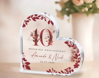 Personalized 40th Anniversary Gift, Ruby Anniversary Keepsake Gift, 40th Anniversary Acrylic Heart Plaque, 40th Ruby Gift for Parents