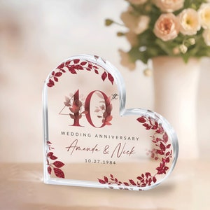 Personalized 40th Anniversary Gift, Ruby Anniversary Keepsake Gift, 40th Anniversary Acrylic Heart Plaque, 40th Ruby Gift for Parents