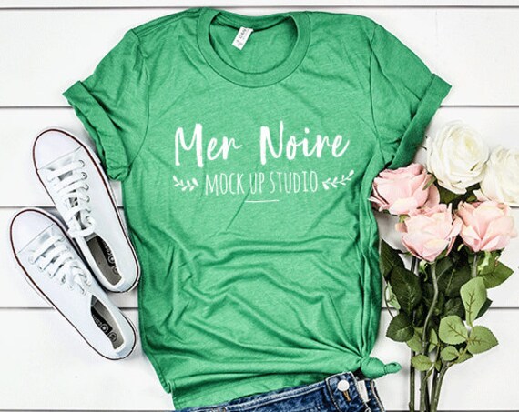 Bella Canvas Mockup 3001 Heather Kelly Knotted Shirt Unisex Bella Canvas Mockup 3001 Heather Kelly Knotted Shirt Unisex