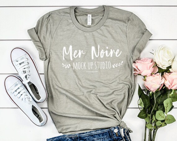 Bella Canvas Mockup 3001 Heather Stone Knotted Shirt Unisex