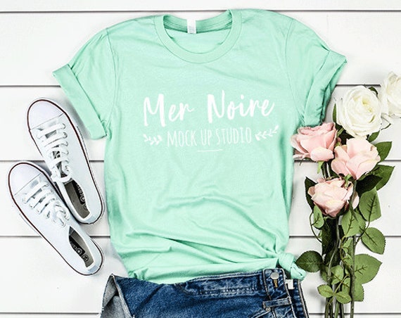 Bella Canvas Mockup 3001 Heather Mint Knotted Shirt Unisex