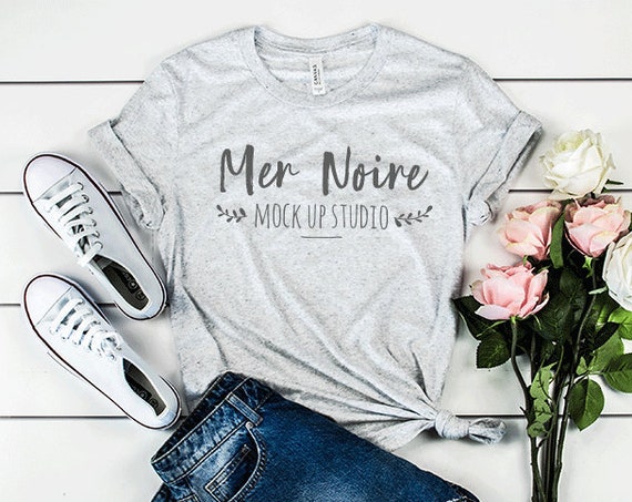 Bella Canvas 3413 Mockup White Fleck Triblend Knotted Shirt