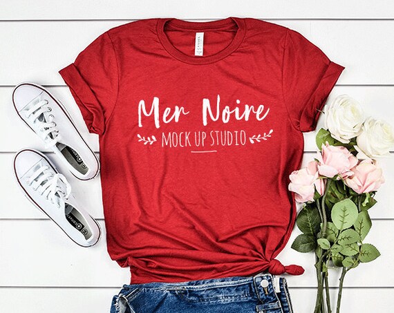 Bella Canvas Mockup 3413 Solid Red Triblend Knotted Shirt