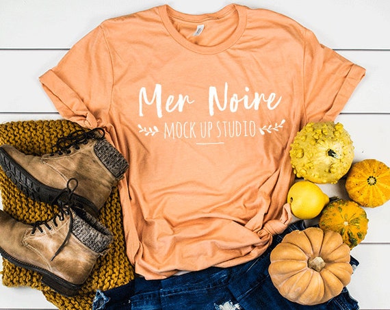 Bella Canvas Autumn Thanksgiving Mockup 3001 Heather Peach Knotted Bella Canvas Autumn Thanksgiving Mockup 3001 Heather Peach Knotted