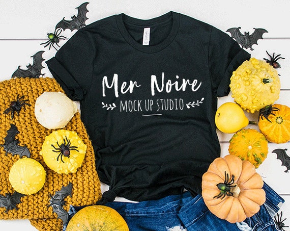 Bella Canvas Halloween Mockup 3001 Black Knotted Shirt Unisex