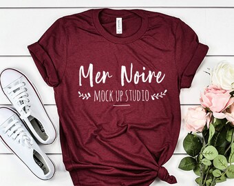 Download Free Bella Canvas Mockup 3001 Heather Cardinal Knotted Shirt Unisex Flatlay Mockup PSD Template