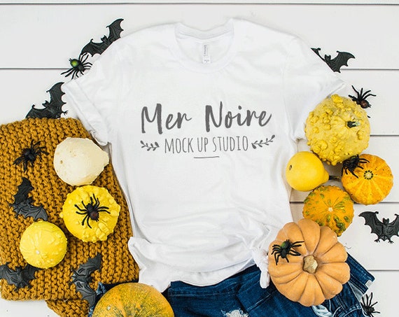 Bella Canvas Halloween Mockup 3001 White Knotted Shirt Unisex Bella Canvas Halloween Mockup 3001 White Knotted Shirt Unisex