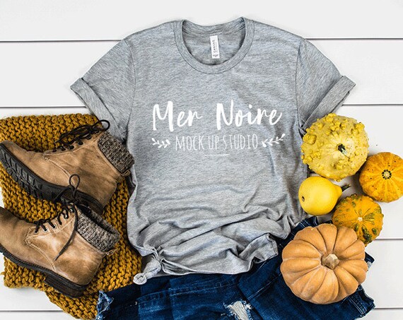 Bella Canvas Athletic Heather 3001 Autumn Mockup Thanksgiving Pumpkin