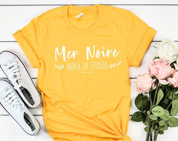 Bella Canvas Mockup 3001 Gold Knotted Shirt Unisex Flatlay