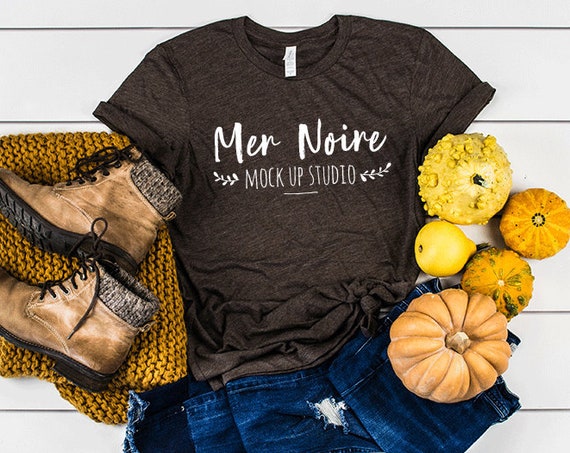 Autumn T-Shirt Mockup Bella Canvas Autumn Mockup 3413 Brown