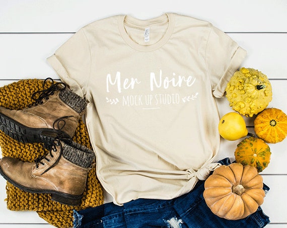 Bella Canvas Autumn Thanksgiving Mockup 3001 Soft Cream Knotted